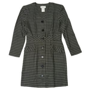 Leslie Lucks Dress 9/10 Women's Black Plaid Long Sleeve Polyester Rayon Vintage
